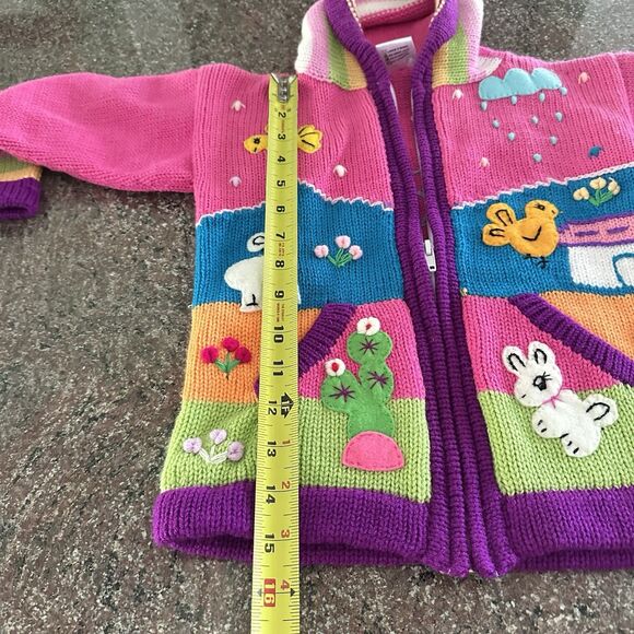 Girls  Embroidered Cardigan Made In Peru pink  embroidered size 8 - Picture 6 of 9